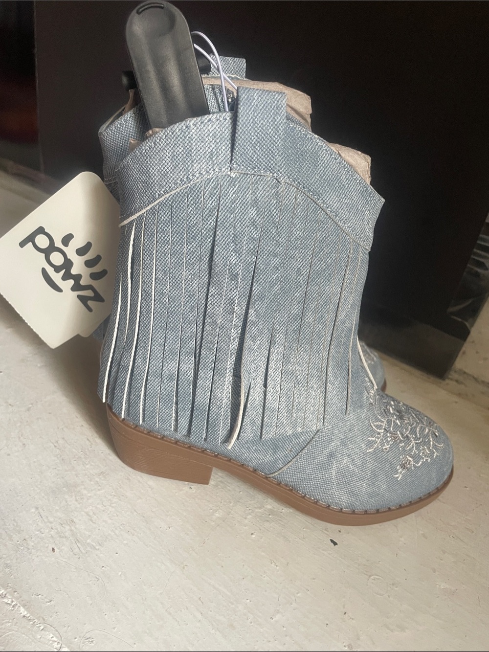 Kids Denim-Style Fringe Western Boot in Light Blue and Brown